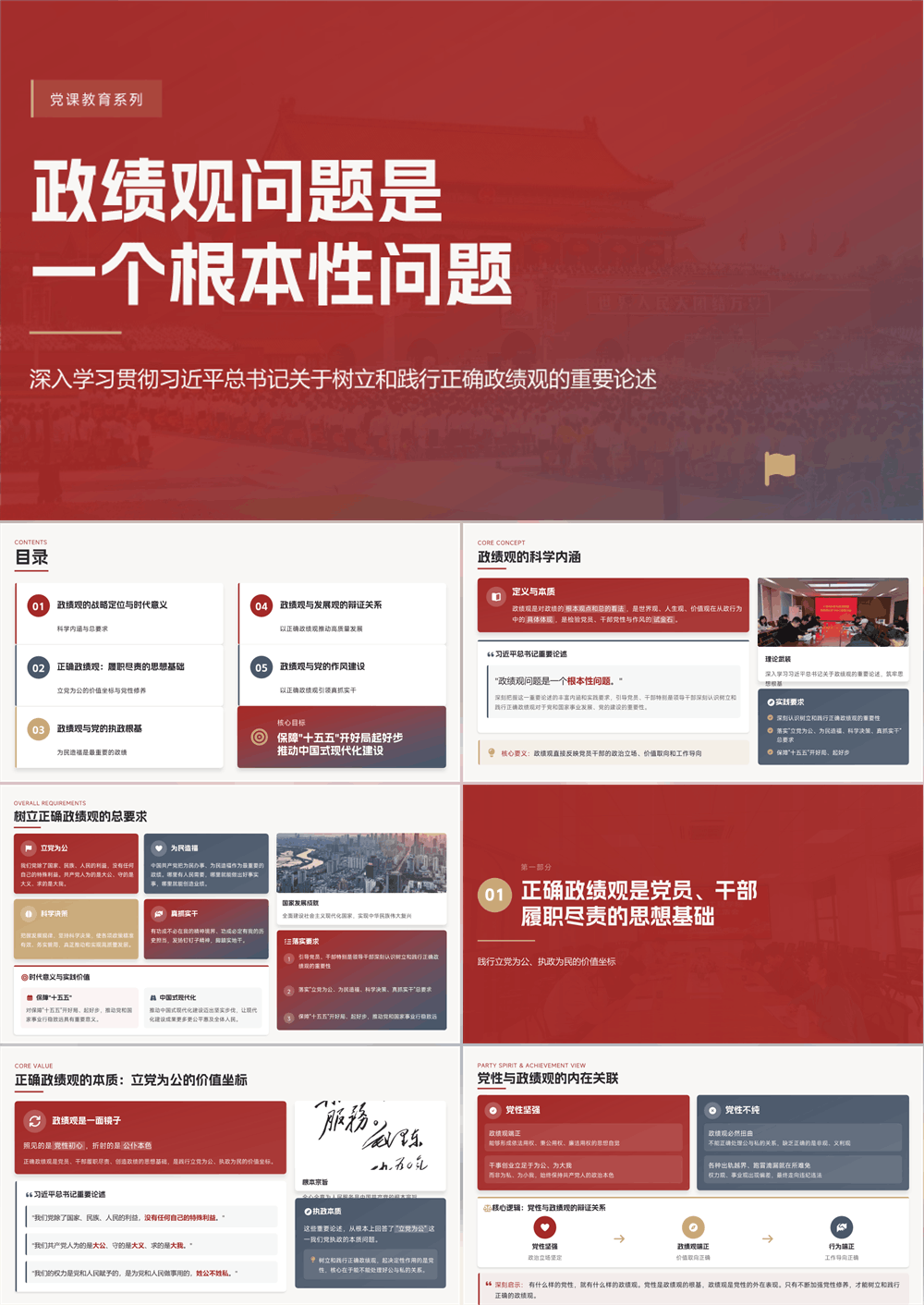 政绩观学习教育核心要点解析PPT模板 第1张