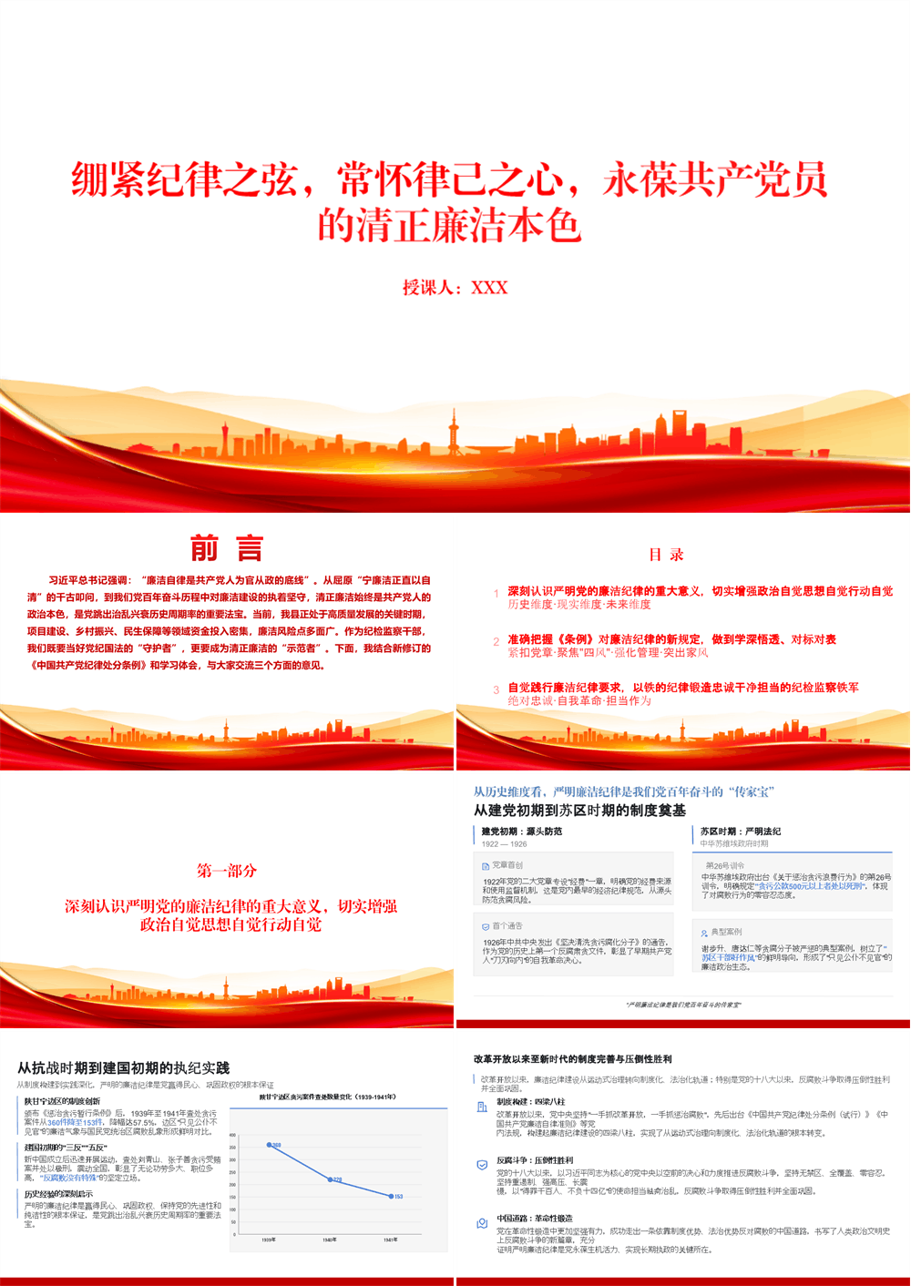 党课PPT 绷紧纪律之弦，常怀律己之心，永葆共产党员的清正廉洁本色 第1张
