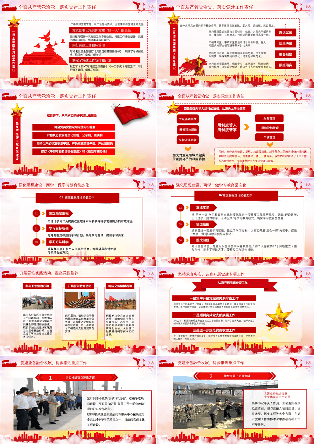 党政党建党委年终工作总结红色动态通用PPT模板下载 第2张