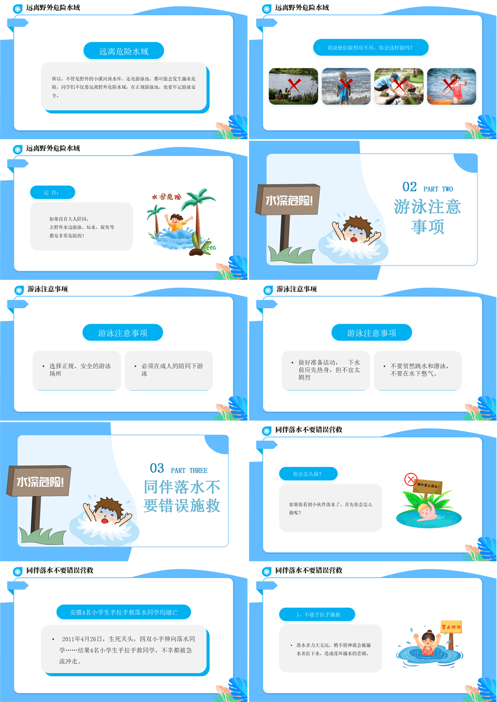 2026暑假防溺水主题班会PPT卡通风中小学生学校暑假安全教育主题班会课件模板下载 第2张