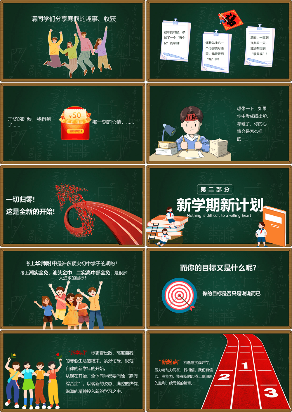黑板风开学如何收心班会PPT模板开学第一课 第2张