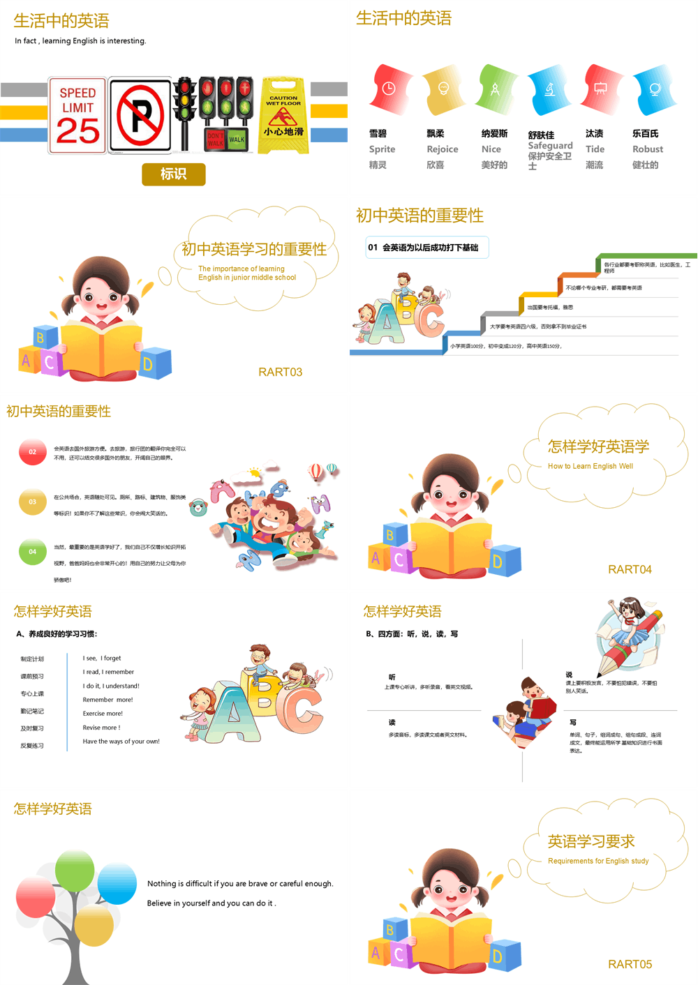 小清新简约英语开学第一课PPT模板 第2张