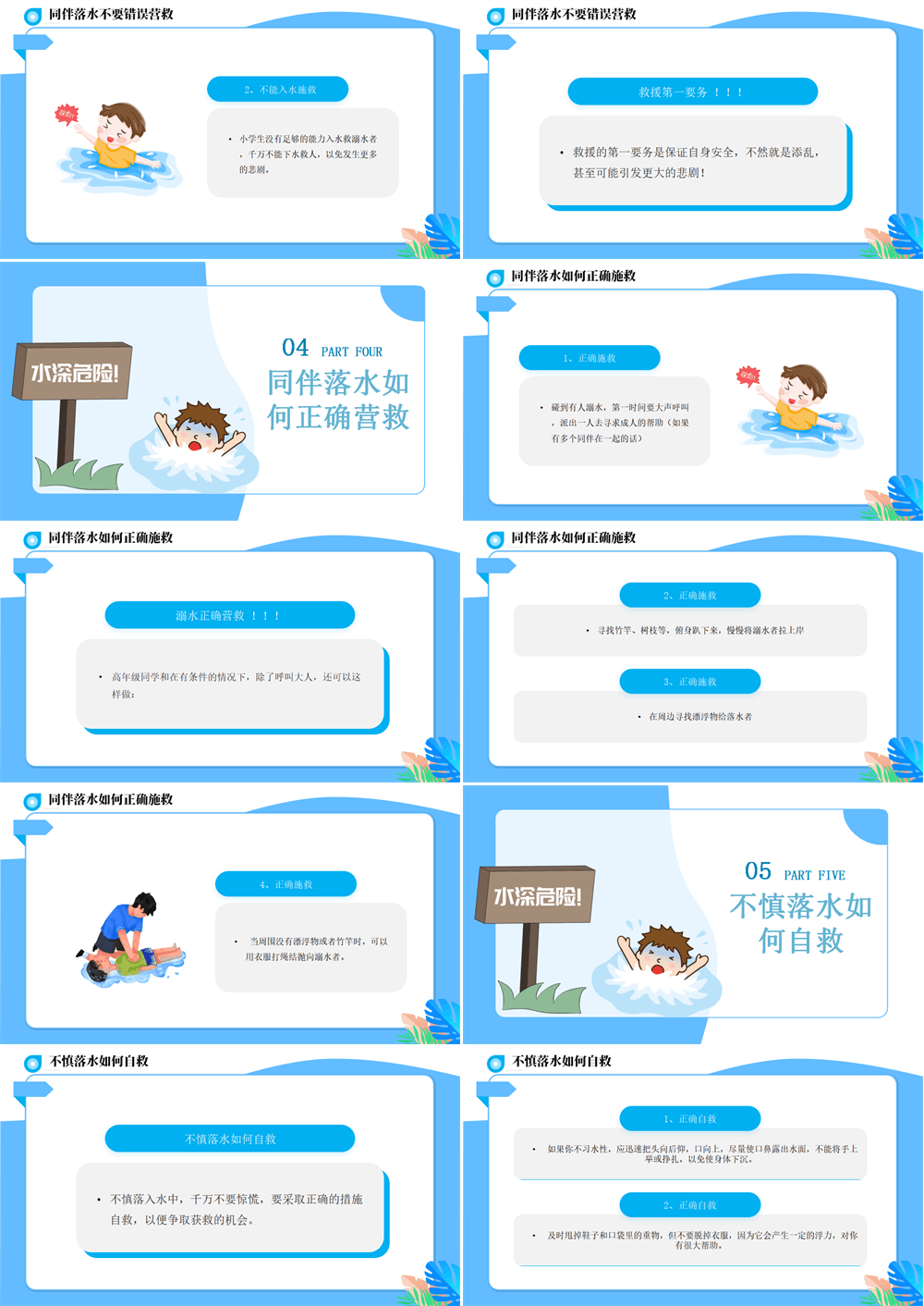 2026暑假防溺水主题班会PPT卡通风中小学生学校暑假安全教育主题班会课件模板下载 第3张
