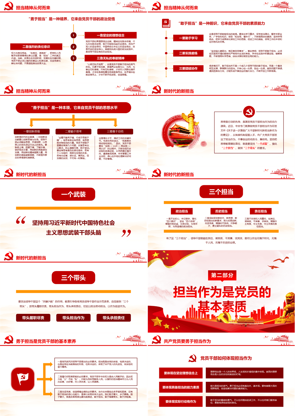 红色党政敢担当有作为筑梦新时代党组织党课学习PPT模板 第2张