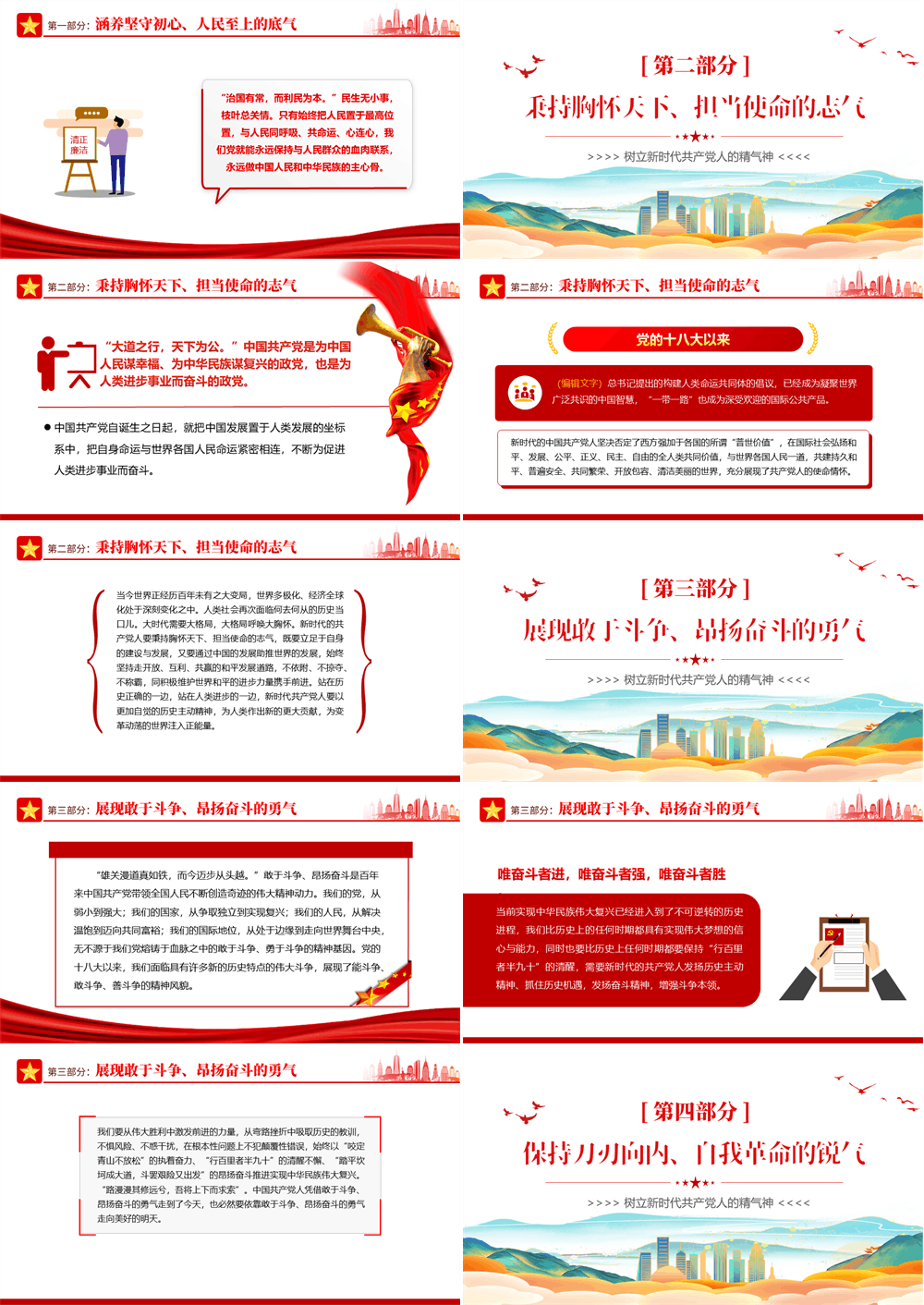 2025树立新时代共产党人的精气神PPT简洁党建风党员干部学习教育专题党课党建课件模板 第2张
