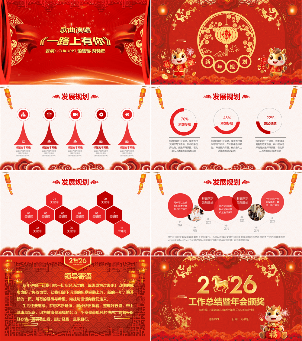 喜庆中国风年会颁奖年终工作总结暨新年计划PPT模板 第3张