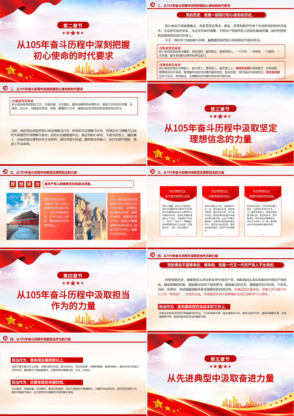 简洁风从党的105年奋斗历程中汲取奋进力量PPT七一建党节党课 第2张